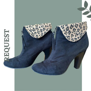 Women’s Heeled Zipper Frint Ankle  Boot Animal Print Accent Size 7